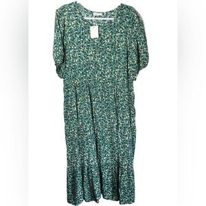 NWT A.L.C. Blue/Green Floral Feminine Puff Sleeve Button Down Maxi Size XL